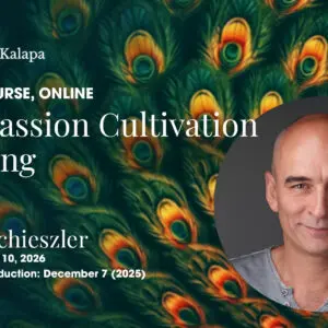 Compassion Cultivation Training with Tamas Schieszler; pic of him with elegant peacock background