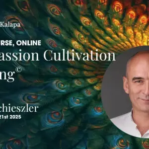 Compassion Cultivation Training with Tamas Schieszler; pic of him with elegant peacock background