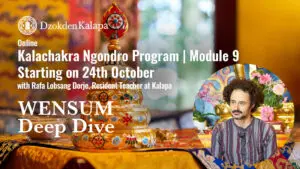 Banner announcing the Wensum course. Included a picture of the Kalachakra Temple, a small picture of Rafa Lobsang Dorje, and text description.