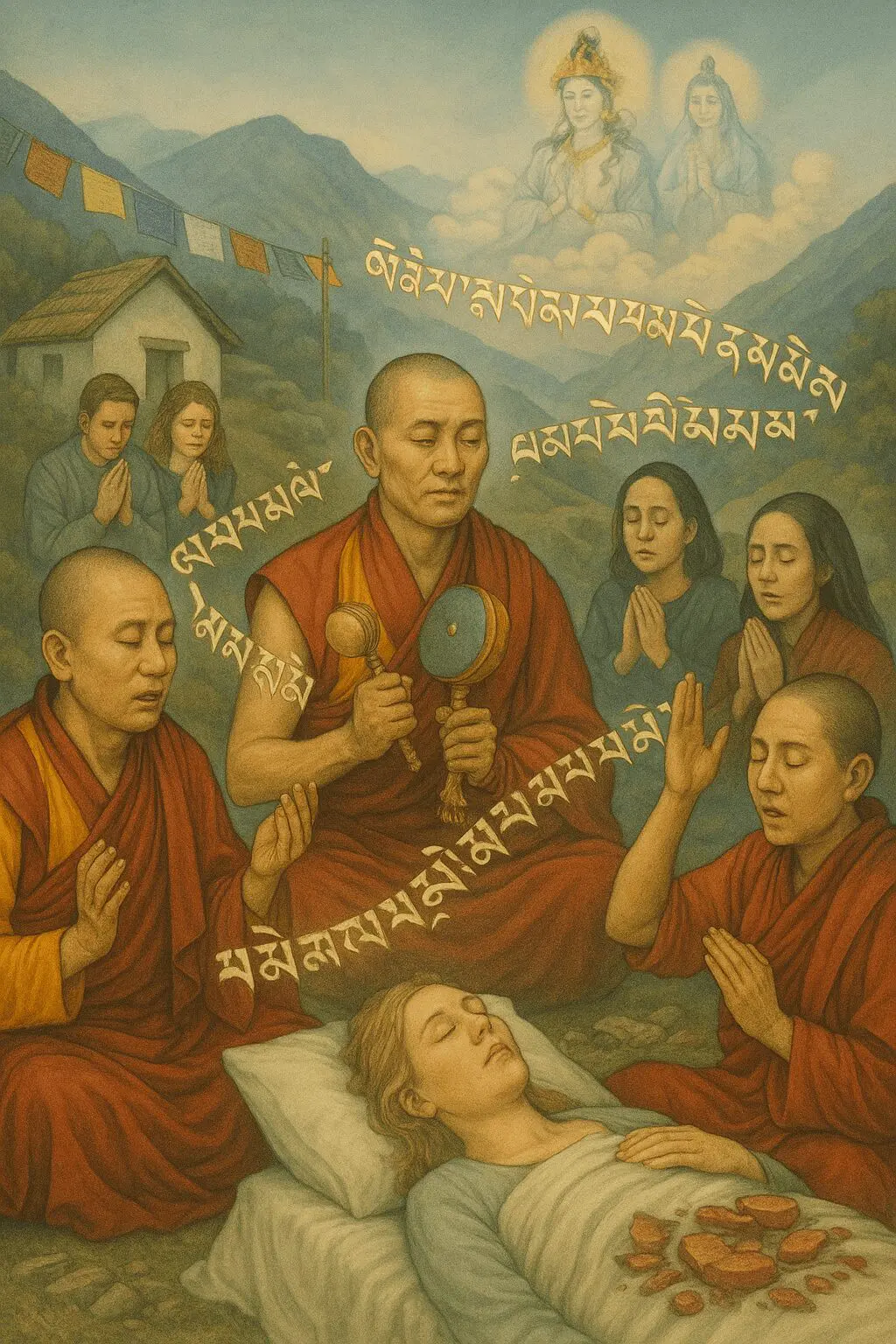 Tibetan buddhist chant over a person who is dying